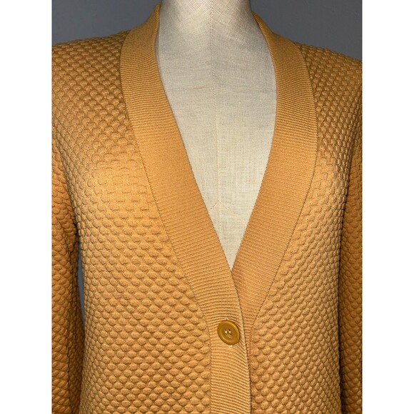 COS Women’s Textured Cotton V-Neck Cardigan Sweater size XS Mustard Tan Elegant - Picture 3 of 10